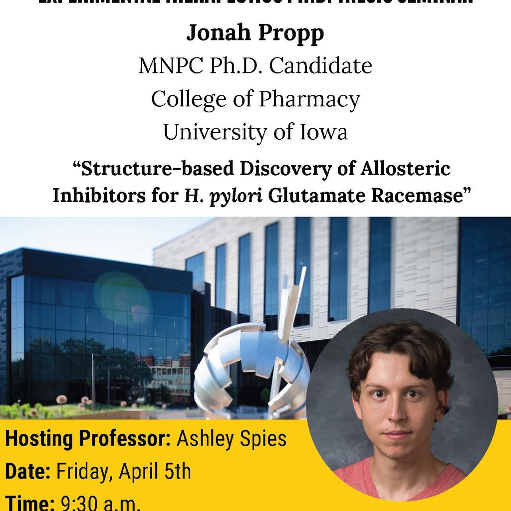 College of Pharmacy PSET Graduate Student Thesis Seminar: Jonah Propp promotional image