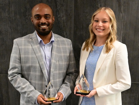 Zada Cooper Leadership Award winners Siddhanth Hejmady (left) and Josie Vonderhaar (right) holding their awards.