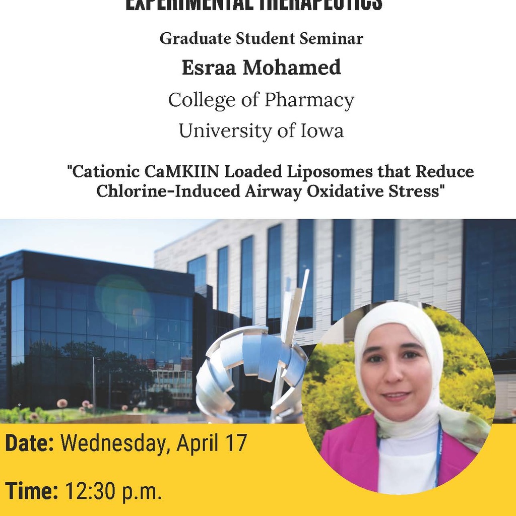 College of Pharmacy PSET Graduate Student Seminar: Esraa Mohamed promotional image