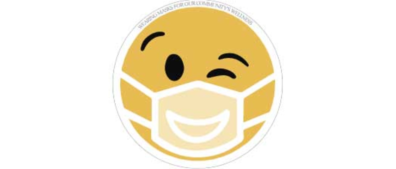 Mask of Wellness logo. An winking emoji face wearing a mask