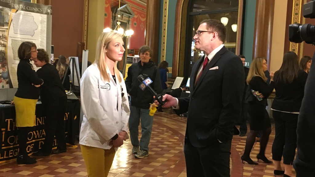 Jessica Coon being interviewed at the State Capitol