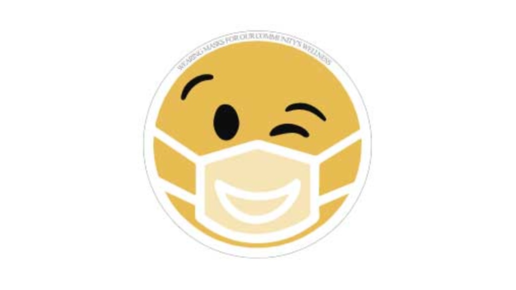 Mask of Wellness logo. An winking emoji face wearing a mask